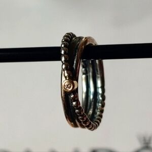 Pandora 2 Tone Sterling & 14 k gold Rising Star Ring w/Diamond 190243D Size 50